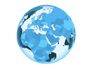 Israel on blue globe isolated