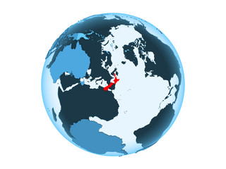 New Zealand on blue globe isolated