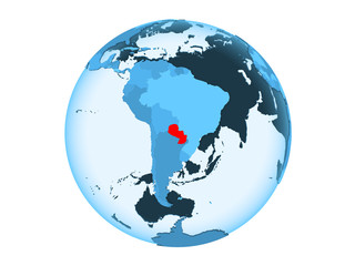 Paraguay on blue globe isolated