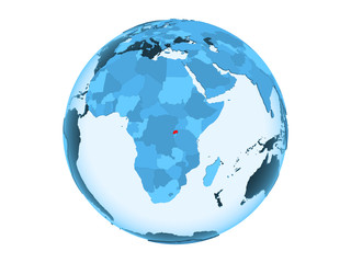 Rwanda on blue globe isolated