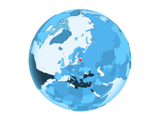 Estonia on blue globe isolated