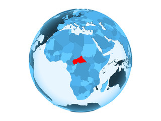 Central Africa on blue globe isolated