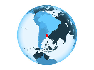 Uruguay on blue globe isolated