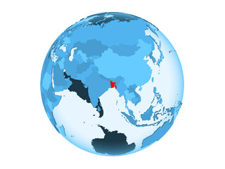 Naklejka premium Bangladesh on blue globe isolated