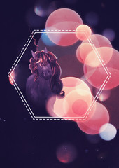 Unicorn portrait with yellow bokeh © AnnaPa