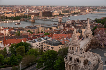 Fototapeta na wymiar Budapest's panorama a Buda one is famous for a hotel's roof taking a photo