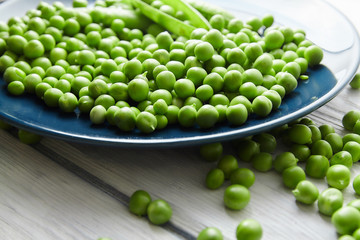 Fresh green peas close up