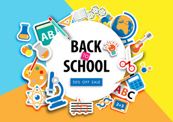 Back to school sale background with flat icon vector and illustration
