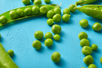 Fresh green peas close up