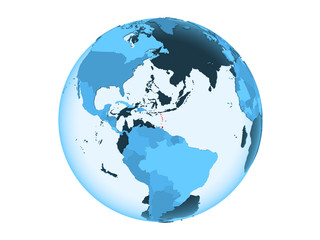 Caribbean on blue globe isolated