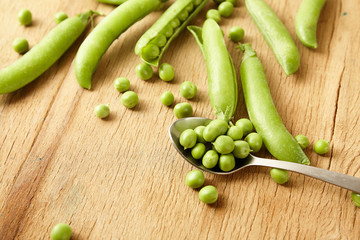Fresh green peas close up