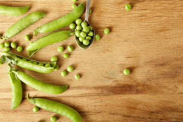 Fresh green peas close up
