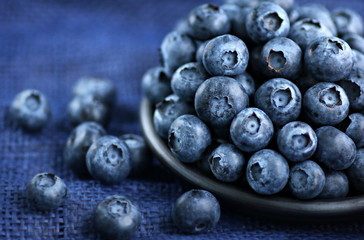 Blueberries on blue background