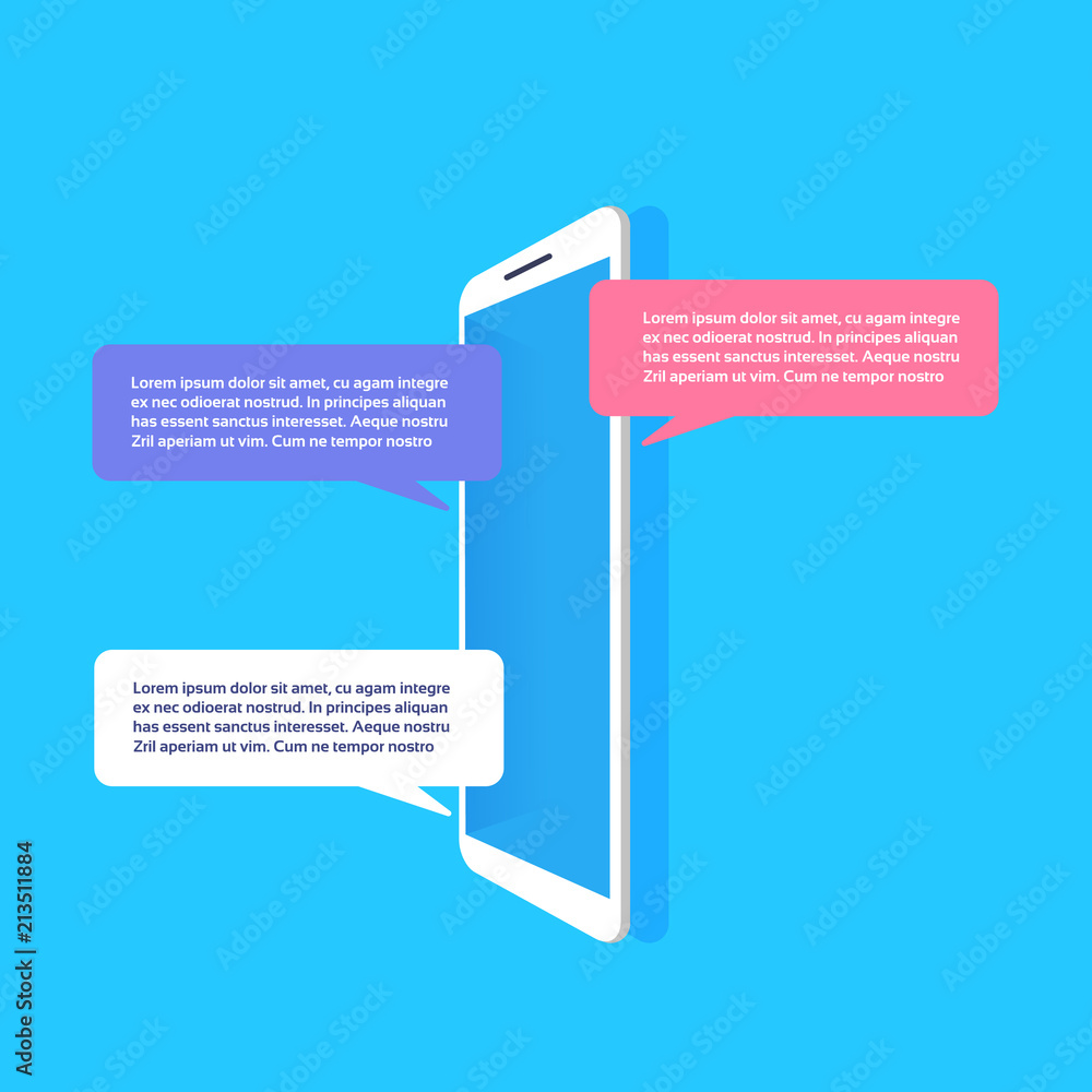 Poster mobile application chat interface message notifications bubble copy space flat vector illustration