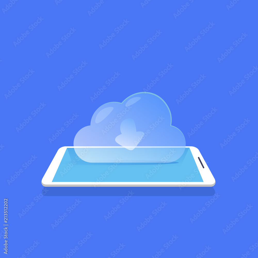 Poster cloud synchronization icon mobile data storage application