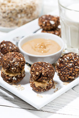homemade oatmeal chocolate chip cookies, vertical closeup