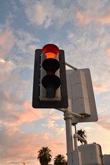 Red traffic light at subset
