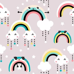  Naadloze kinderachtig patroon met schattige regenboog, sterren, wolken. Creatieve Scandinavische kinderen textuur voor stof, inwikkeling, textiel, behang, kleding. vector illustratie © solodkayamari