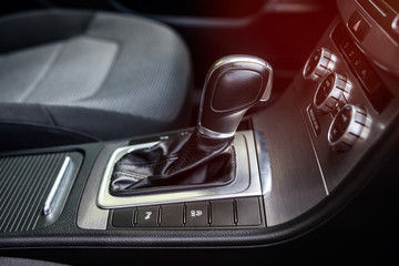 Obraz na płótnie Canvas Closeup of automatic transmission inside car salon