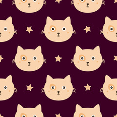 Obraz premium Repeated stars and faces of cats. Cute seamless pattern. Endless print for children.
