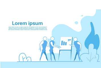 businessman brainstorming financial graphs flip chart business analytics concept businesspeople working process horizontal flat copy space vector illustration