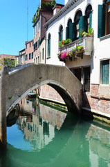 Fototapeta na wymiar Bridge Above the Canal Leading to a Building in Venice ,Italy