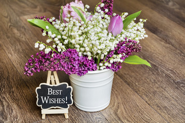 Bouquet  of Lilac and Lily of the Valley  with Best Wishes Greeting  Card