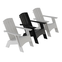 Two white and one black garden wooden chair on a white background