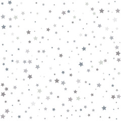 silver stars background, sparkling christmas lights confetti falling isolated on white. magic shining Flying stars glitter cosmic backdrop, sparkle vector border.