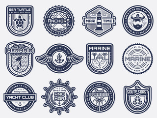 Sea, nautical and beach retro badges. Vector set.