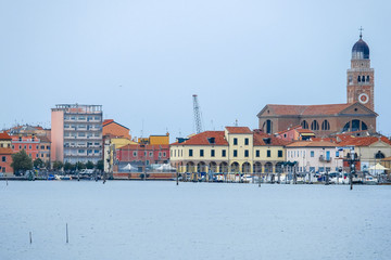 Sottomarina, Italy - July, 11, 2018: sea embankment in Sottomarina, Italy