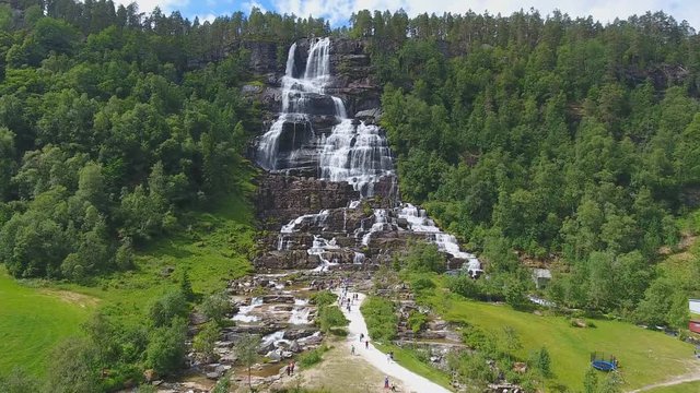 Tvindefossen or Tvinnefossen waterfall near Voss in Norway