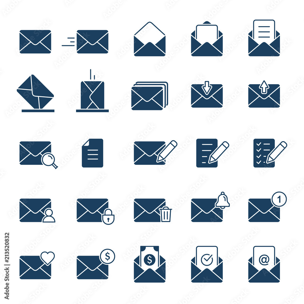 Poster envelope mail icon set. vector isolated symbol collection in flat style