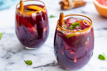 Homemade citrus sangria with grapefruit and ice