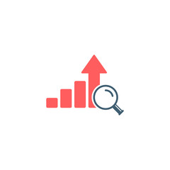 Magnifier glass with bar growth graph. Financial business analysis concept. Analytics icon. Vector financial concept