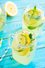 Homemade thyme lemonade with mint and lime