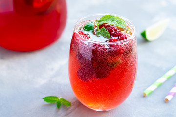 Summer raspberry beverage with sparkling water
