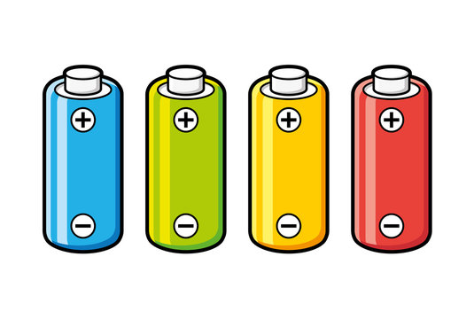 Battery in different colors vector isolated.