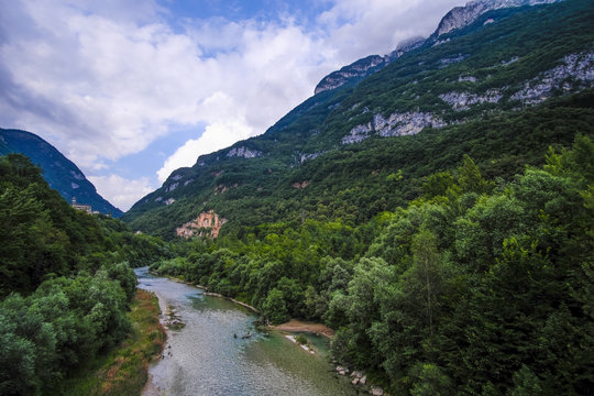 Alpine landscape with the image of Piave river