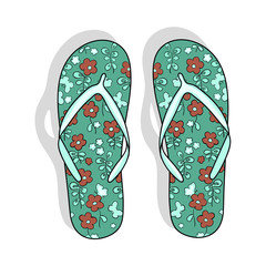 Cartoon Cyan Colored Flip Flops. Vector Illustration.