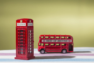 representative toys, double-decker bus and telephone booth, memories of London