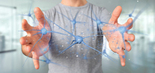 Businessman holding a 3d rendering group of neurons