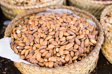 Basket with the most delicious nuts almonds