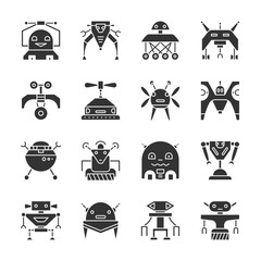 Robot Transformer black silhouette icon set