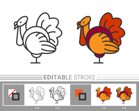 Thanksgiving Day Turkey Line Icon Editable Stroke