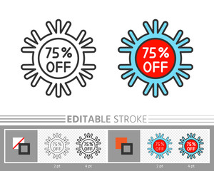 Christmas New year snowflake percent off line icon