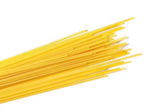 Spaghetti, Yellow Pasta Isolated On White Background, Top View