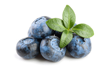 fresh blueberry with leaf isolated on white background