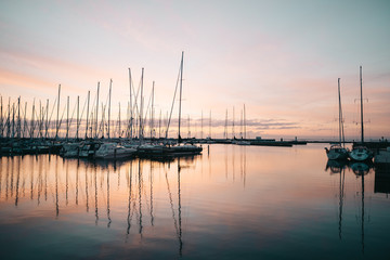 yachts at sunset