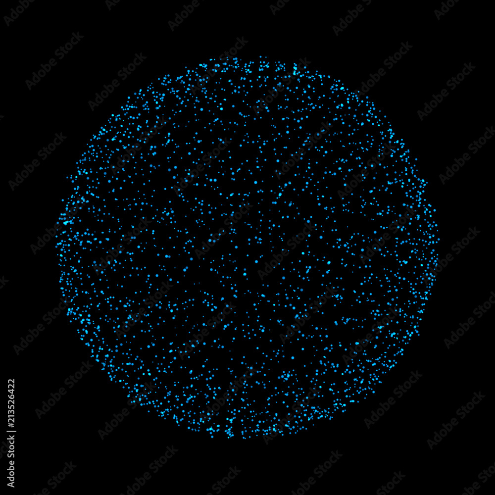 Poster blue sphere. digital data network connections with dots on black background in technology concept. 3